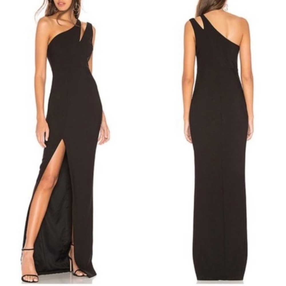 Revolve Likely Black Roxy One Shoulder Two Strap Gown (Sold out online)